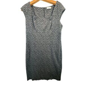 Calvin Klein Sheath Dress Sz M Black/Gray Leopard CareerWear Modern Stretch Knit
